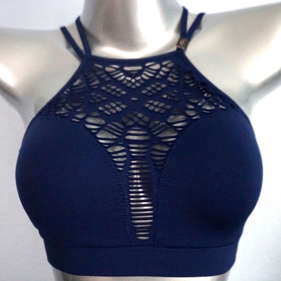 Victoria's Secret Other - Victorias Secret Seamless Blue Cut Out High Neck Strappy Pink Bralette XS